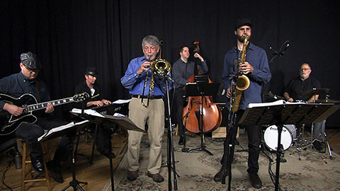 Pine Street Jazz is Dan Skea, Brian McCarthy, Nick Aloi, Justin Rose, George Voland, and Carl Severance